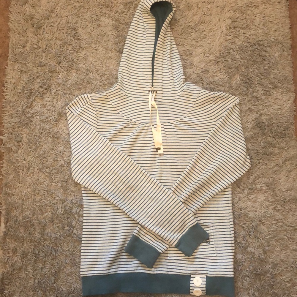 Women’s blue and white stripped pull over hoodie